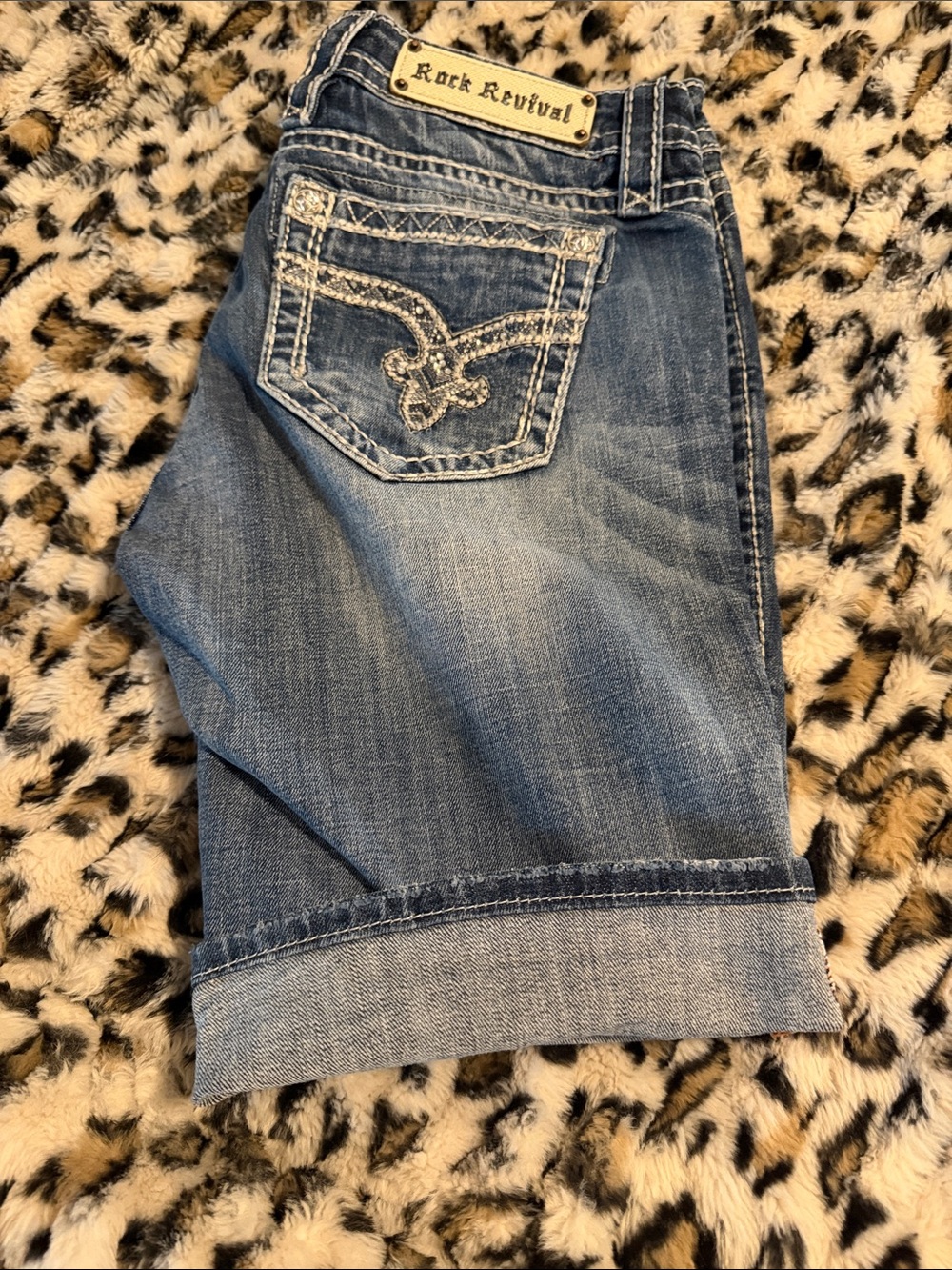 Rock Revival Distressed Light Blue Denim Bermuda Shorts